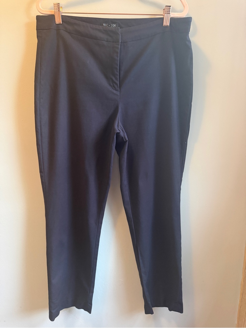NIC+ZOE Classic Navy Straight-Leg Stretch Cotton Pants Size 14